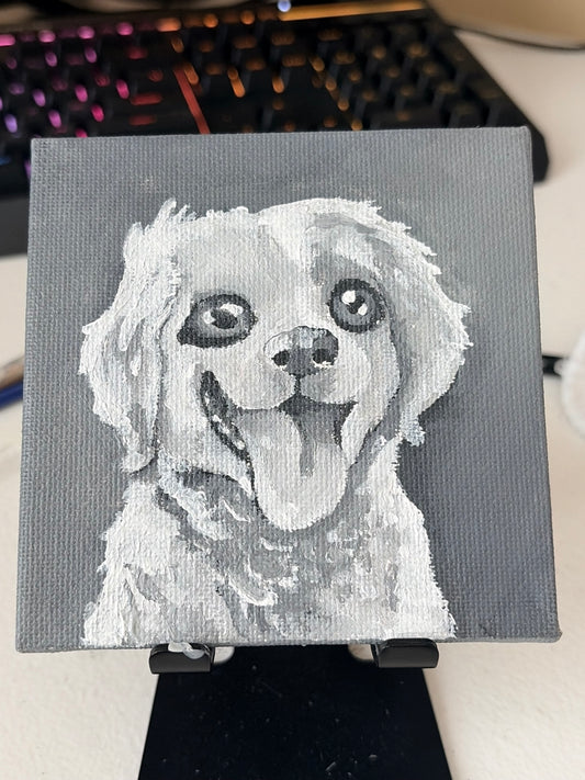 Golden Retriever Black and White Acrylic Mini Painting